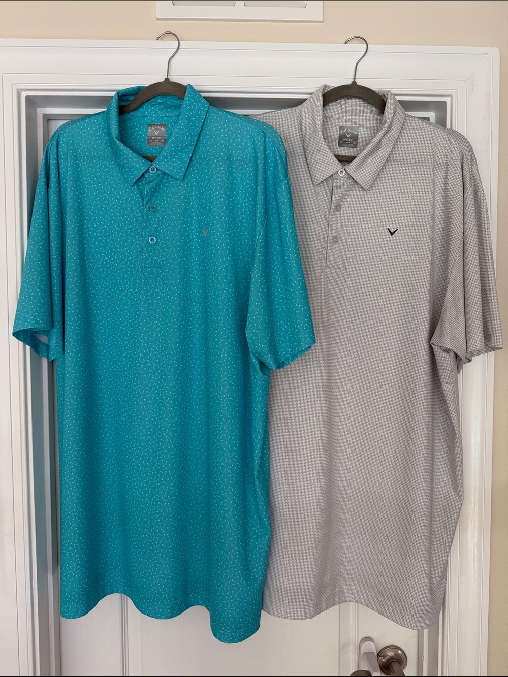 Pair of Callaway Men's Opti-Dri Golf Polos - Teal and Light Gray, size XL Tall